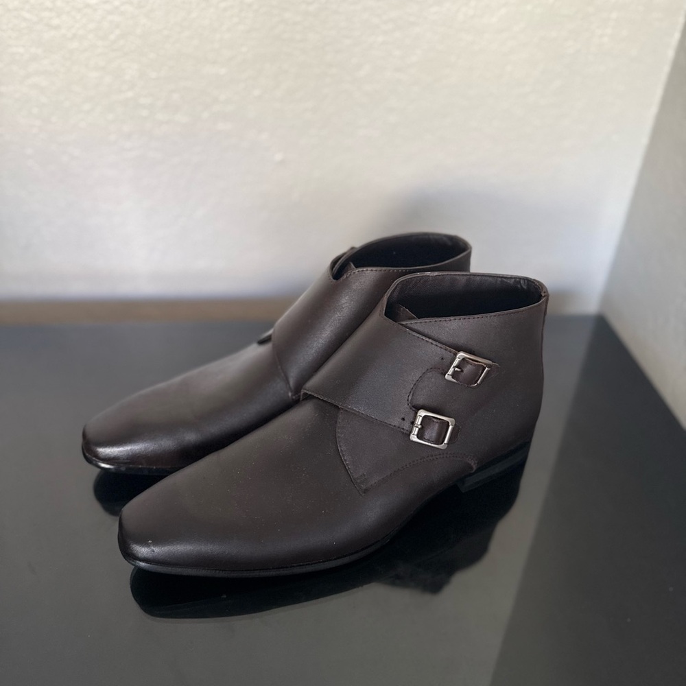 Men's Brown Faux Leather Buckle Shoes